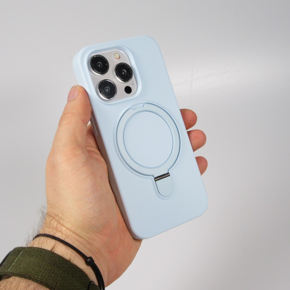 Coque iPhone 15 Pro - Silicone mat MagSafe avec anneau de support - Bleu clair