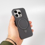 Coque iPhone 15 Pro - Silicone mat MagSafe avec anneau de support - Gris