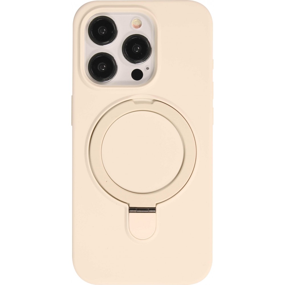 Coque iPhone 15 Pro Max - Silicone mat MagSafe avec anneau de support - Vanille