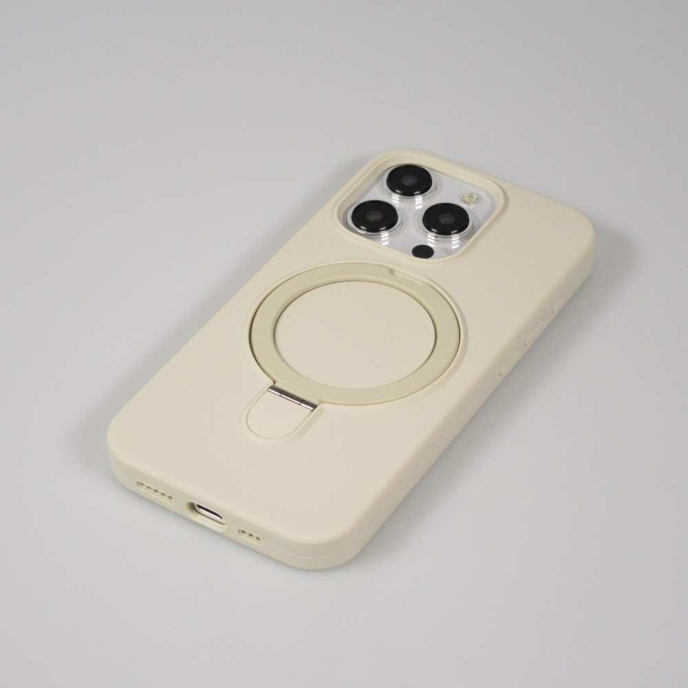 Coque iPhone 15 Pro Max - Silicone mat MagSafe avec anneau de support - Vanille