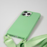 Coque iPhone 14 Pro - Silicone mat avec lanière et mousqueton en fer - Avocado vert