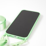 Coque iPhone 14 Pro - Silicone mat avec lanière et mousqueton en fer - Avocado vert