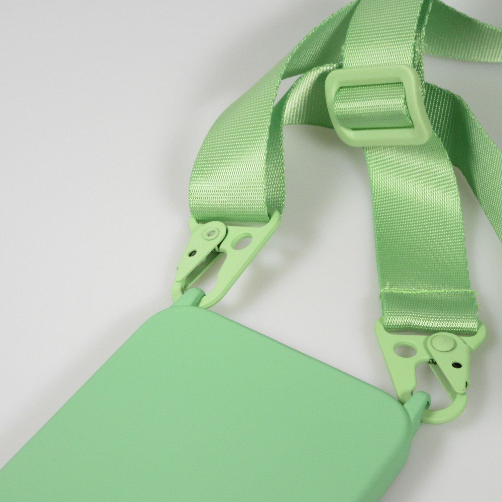 Coque iPhone 14 Pro - Silicone mat avec lanière et mousqueton en fer - Avocado vert