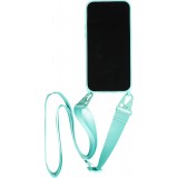 Coque iPhone 14 Pro Max - Silicone mat avec lanière et mousqueton en fer - Bleu clair