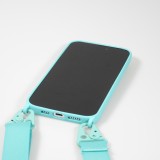 Coque iPhone 14 Pro Max - Silicone mat avec lanière et mousqueton en fer - Bleu clair