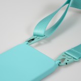 Coque iPhone 14 Pro Max - Silicone mat avec lanière et mousqueton en fer - Bleu clair