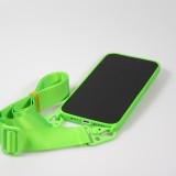 Coque iPhone 14 Pro - Silicone mat avec lanière et mousqueton en fer - Vert