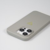 Coque iPhone 16 Pro - Silicone mat dessin cœur doré - Gris