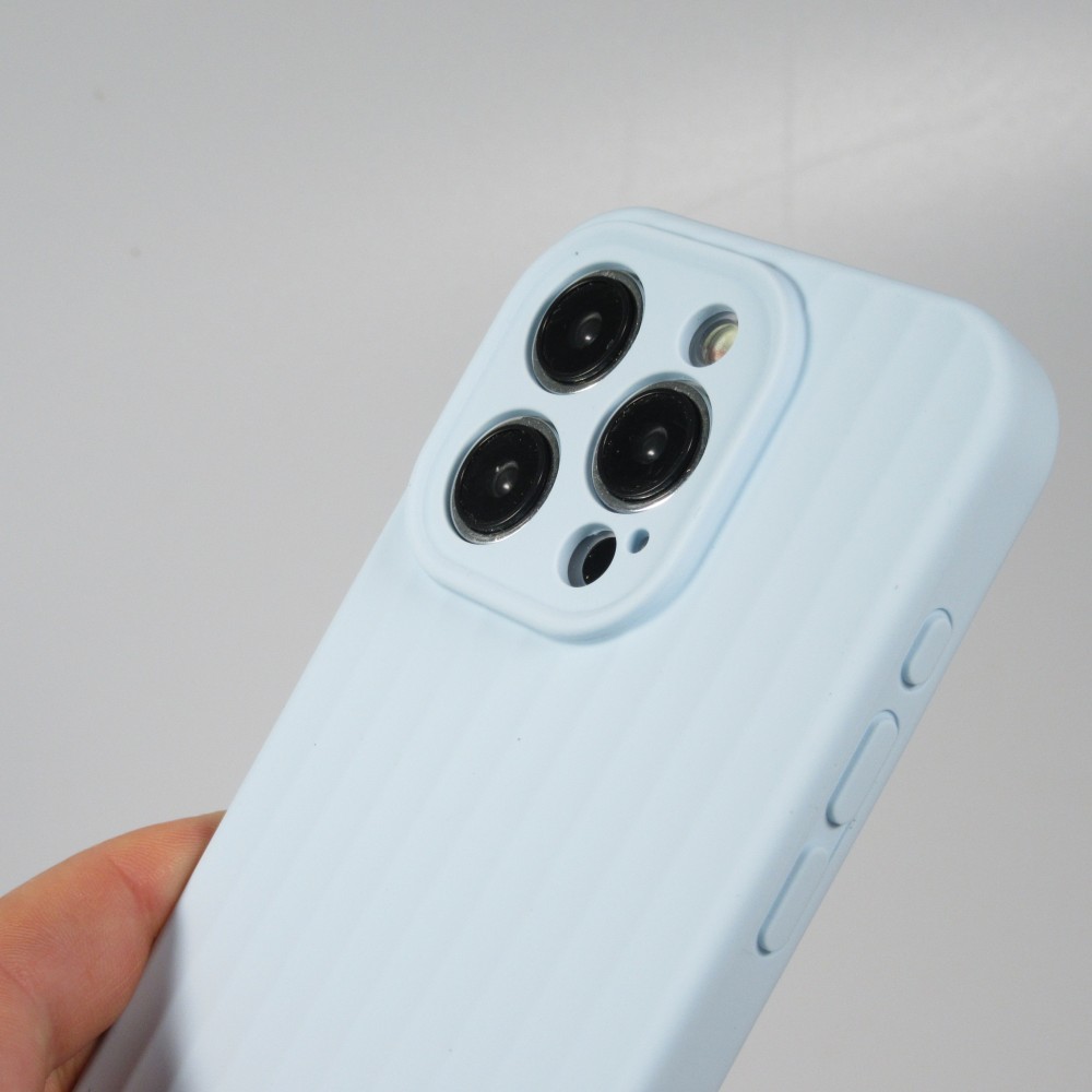 iPhone 15 Pro Case Hülle - Mattes Soft-Touch-Silikon mit Relieflinien - Hellblau