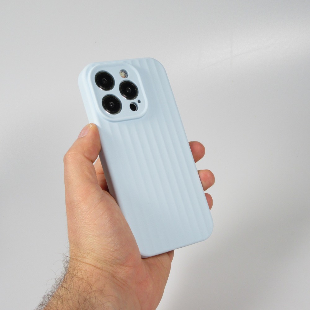 iPhone 15 Pro Case Hülle - Mattes Soft-Touch-Silikon mit Relieflinien - Hellblau