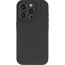 Coque iPhone 15 Pro Max - Silicone mat soft touch avec lignes en relief  - Noir