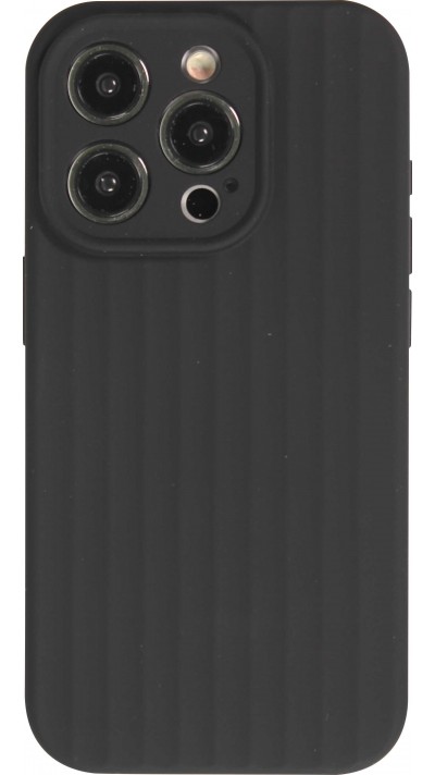 Coque iPhone 14 Pro - Silicone mat soft touch avec lignes en relief  - Noir
