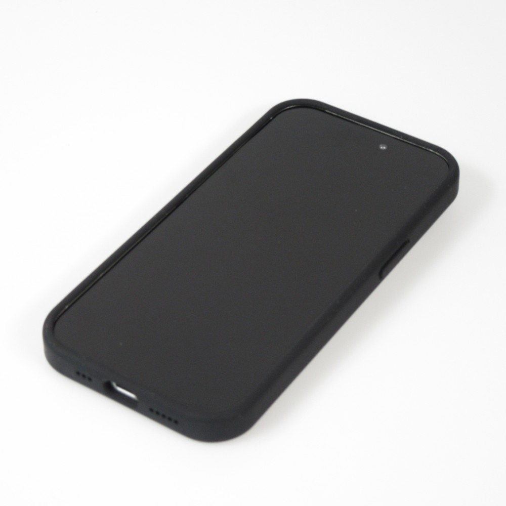 Coque iPhone 15 Pro Max - Silicone mat soft touch avec lignes en relief  - Noir