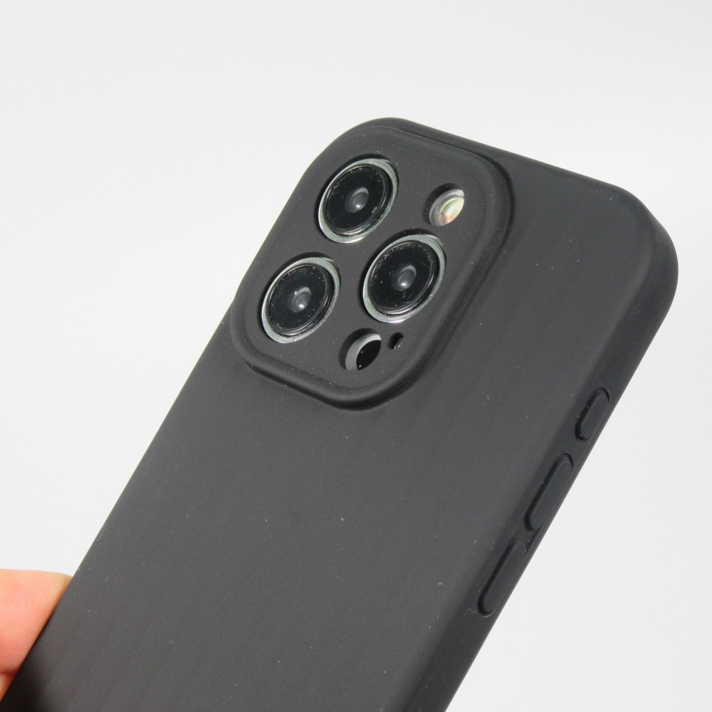 Coque iPhone 15 Pro Max - Silicone mat soft touch avec lignes en relief  - Noir
