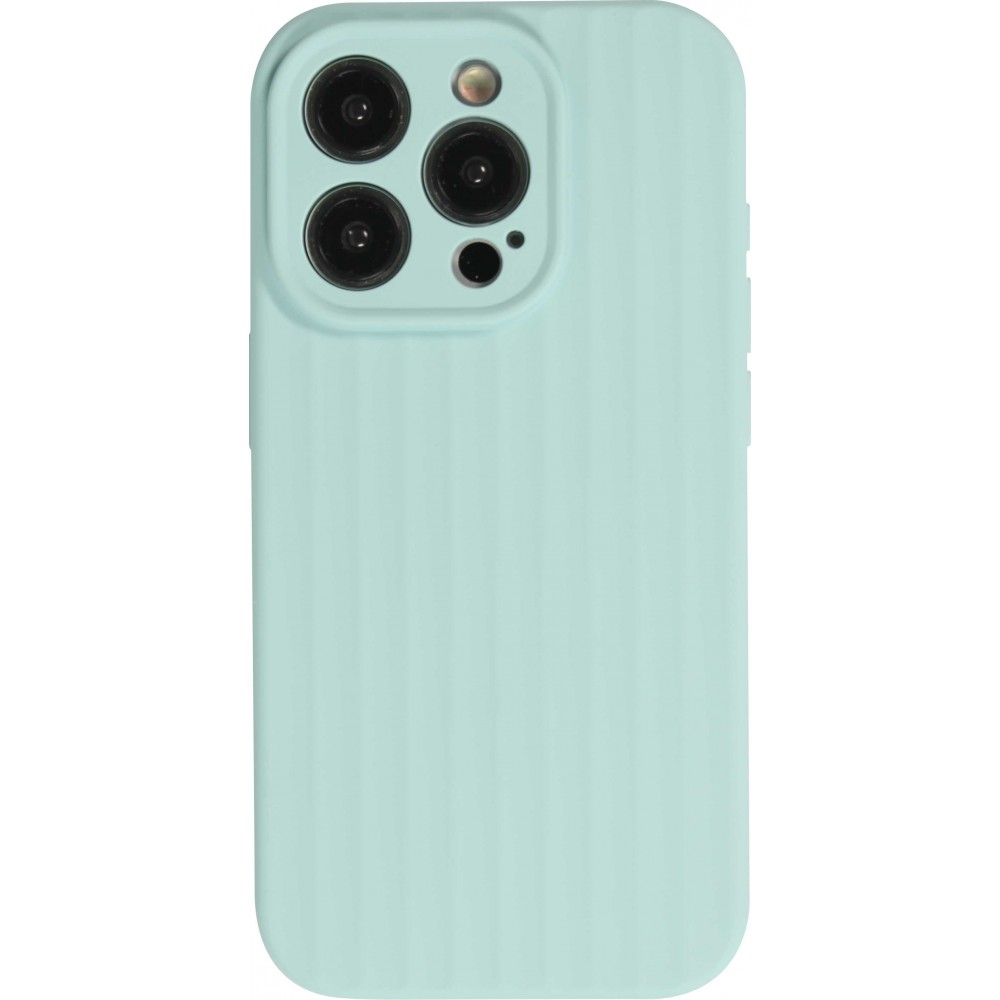 Coque iPhone 15 Pro Max - Silicone mat soft touch avec lignes en relief  - Turquoise