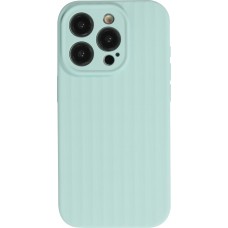 Coque iPhone 15 Pro Max - Silicone mat soft touch avec lignes en relief  - Turquoise