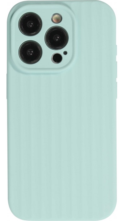 Coque iPhone 14 Pro - Silicone mat soft touch avec lignes en relief  - Turquoise