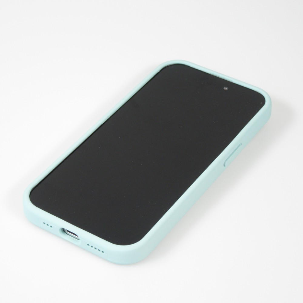 Coque iPhone 15 Pro Max - Silicone mat soft touch avec lignes en relief  - Turquoise