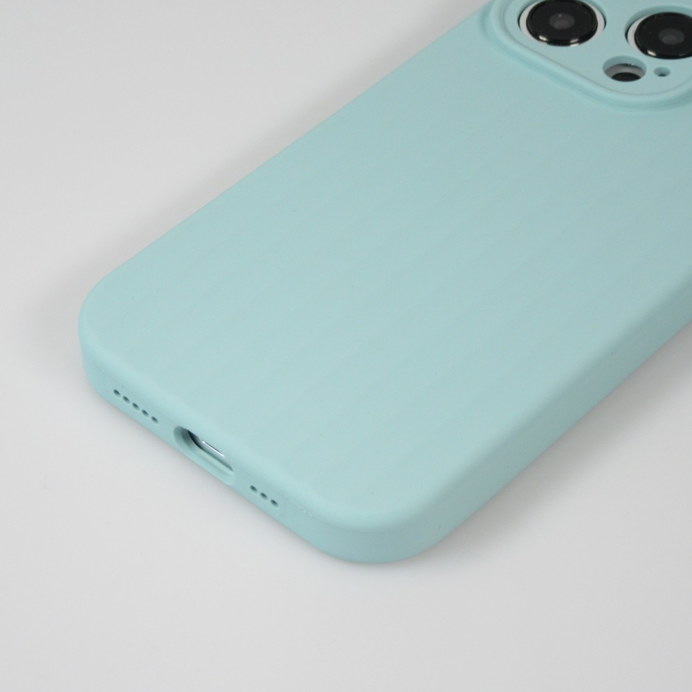 Coque iPhone 15 Pro Max - Silicone mat soft touch avec lignes en relief  - Turquoise