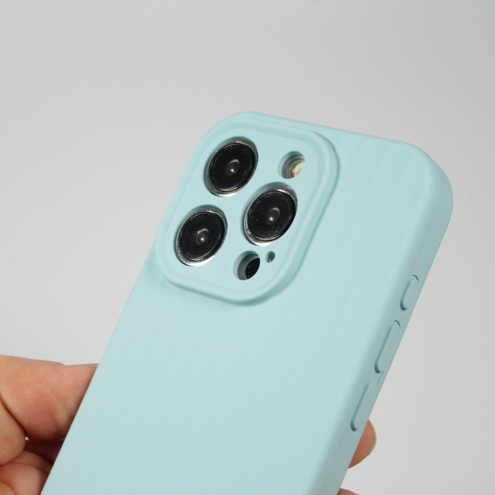 Coque iPhone 15 Pro Max - Silicone mat soft touch avec lignes en relief  - Turquoise