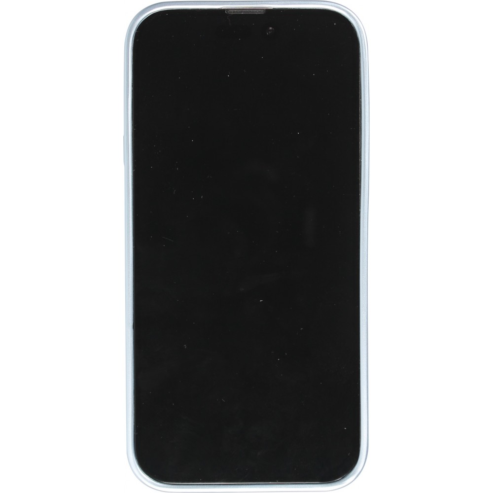 Coque iPhone 14 Pro Max - Silicone rigide look fibre de carbone + protection caméra - Bleu clair