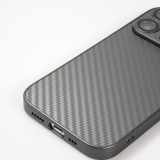 Coque iPhone 14 Pro Max - Silicone rigide look fibre de carbone + protection caméra - Gris
