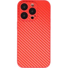 Coque iPhone 14 Pro Max - Silicone rigide look fibre de carbone + protection caméra - Rouge