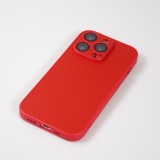 Coque iPhone 14 Pro Max - Silicone rigide look fibre de carbone + protection caméra - Rouge
