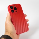Coque iPhone 14 Pro Max - Silicone rigide look fibre de carbone + protection caméra - Rouge
