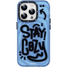 Coque iPhone 14 Pro - Youngkit Happy Mood Glossy Case Stay Cozy - Bleu