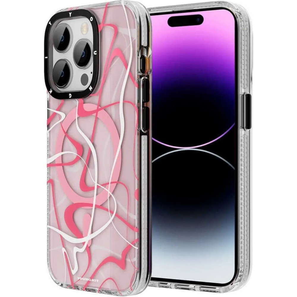Coque iPhone 14 Pro - Youngkit Ink Series semi-transparent MagSafe - Rose