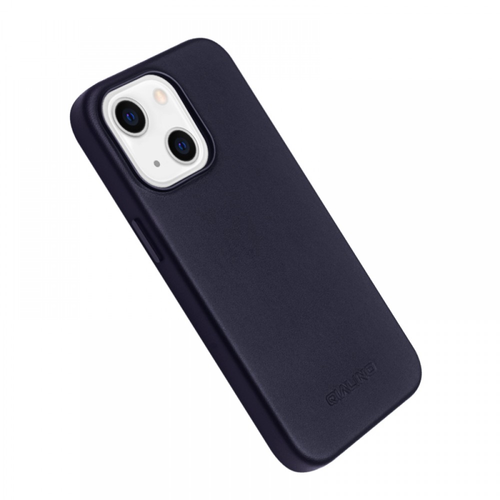 Coque iPhone 14 Plus - Qialino cuir véritable (compatible MagSafe) - Bleu foncé
