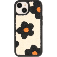 Coque iPhone 14 - Silicone avec surface tufting effet fleur - Noir