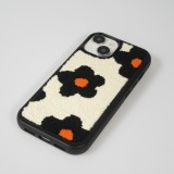 Coque iPhone 14 - Silicone avec surface tufting effet fleur - Noir