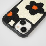 Coque iPhone 14 - Silicone avec surface tufting effet fleur - Noir