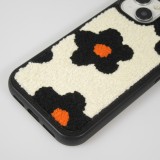 Coque iPhone 14 - Silicone avec surface tufting effet fleur - Noir