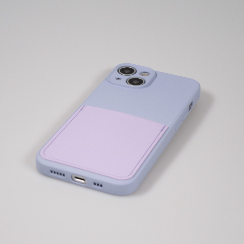 Coque iPhone 14 Plus - Silicone lisse avec compartiment pour carte & protection caméra - Violet clair