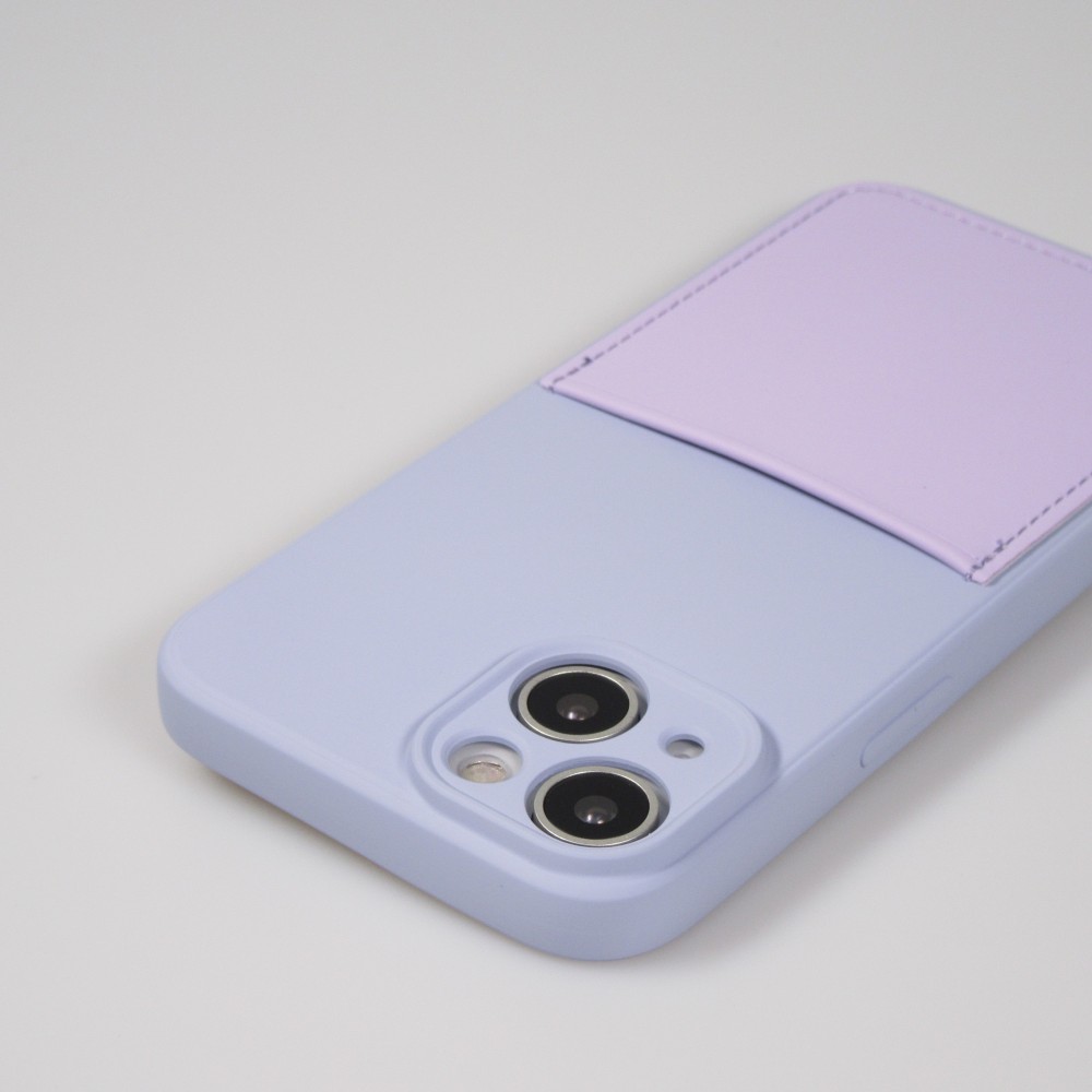 Coque iPhone 14 Plus - Silicone lisse avec compartiment pour carte & protection caméra - Violet clair