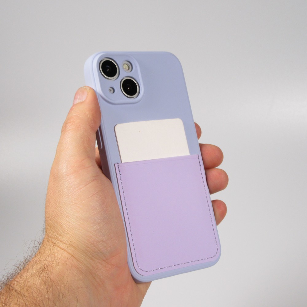 Coque iPhone 14 Plus - Silicone lisse avec compartiment pour carte & protection caméra - Violet clair