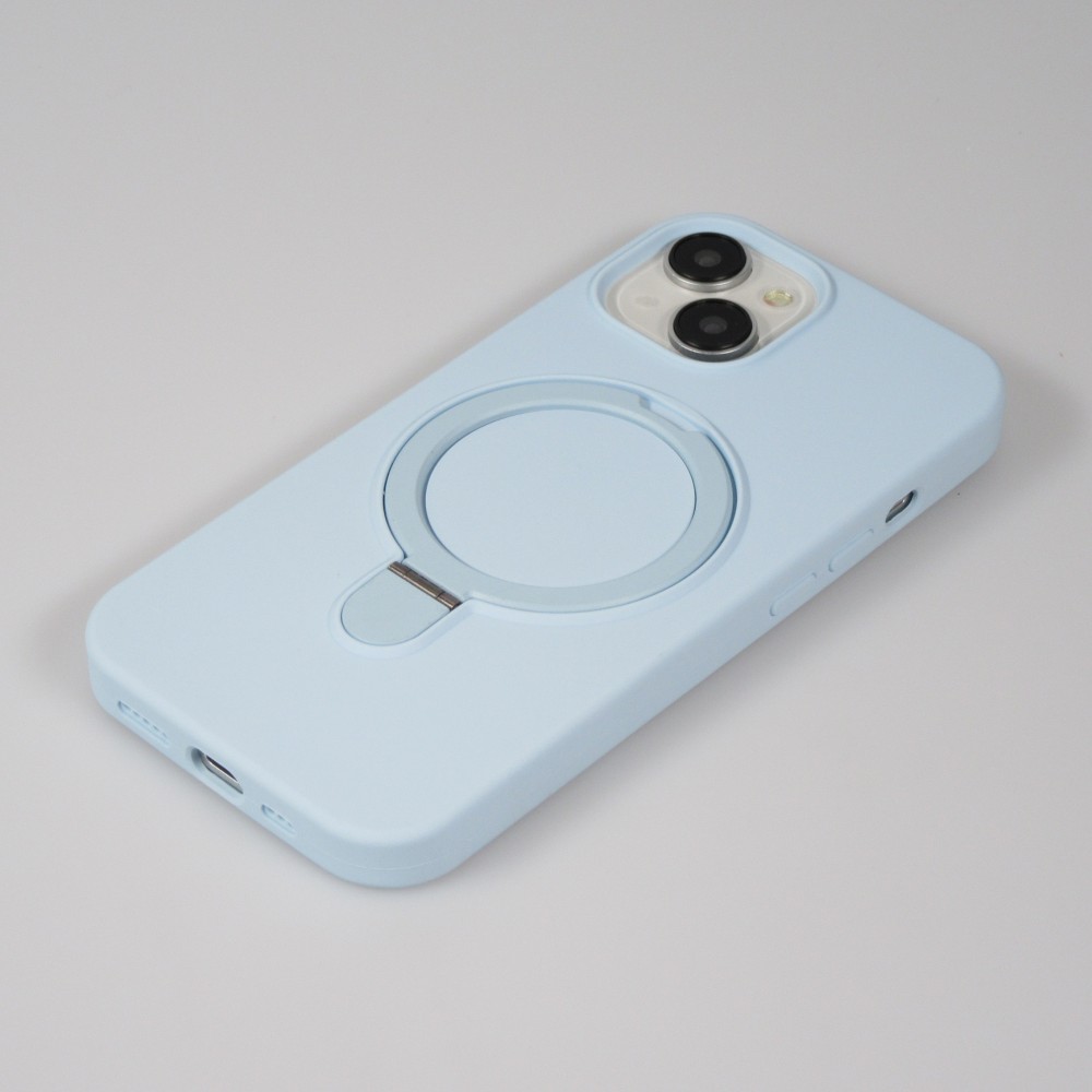 Coque iPhone 15 - Silicone mat MagSafe avec anneau de support - Bleu clair