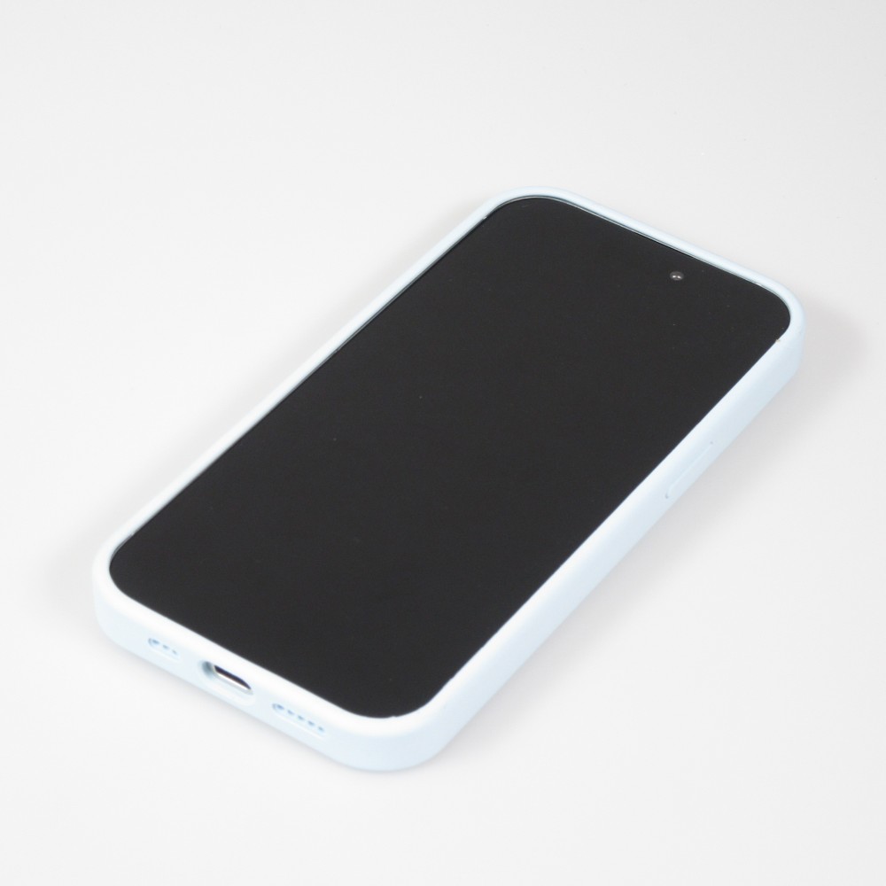 Coque iPhone 15 - Silicone mat MagSafe avec anneau de support - Bleu clair