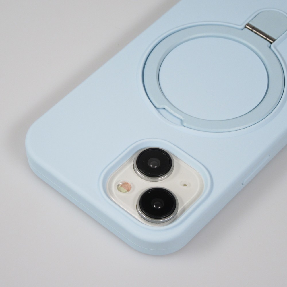 Coque iPhone 15 - Silicone mat MagSafe avec anneau de support - Bleu clair