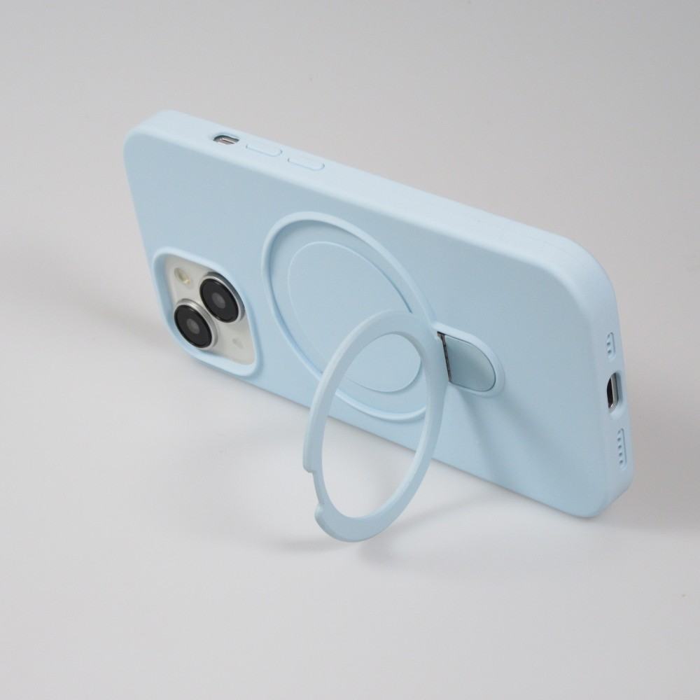 Coque iPhone 15 - Silicone mat MagSafe avec anneau de support - Bleu clair