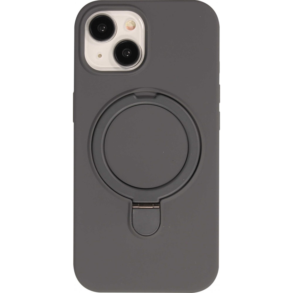 Coque iPhone 15 - Silicone mat MagSafe avec anneau de support - Gris