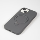 Coque iPhone 15 - Silicone mat MagSafe avec anneau de support - Gris