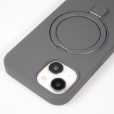 Coque iPhone 15 - Silicone mat MagSafe avec anneau de support - Gris