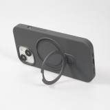 Coque iPhone 15 - Silicone mat MagSafe avec anneau de support - Gris
