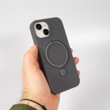 Coque iPhone 15 - Silicone mat MagSafe avec anneau de support - Gris