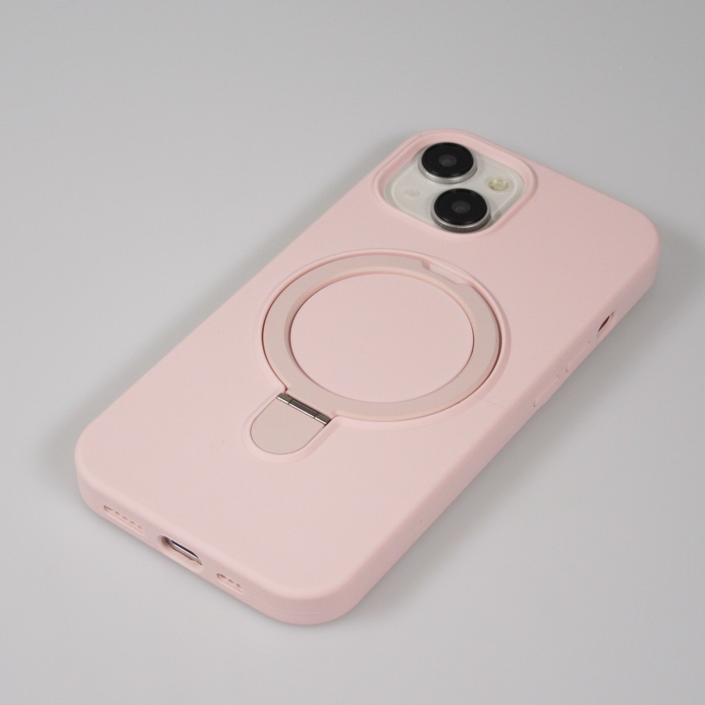 Coque iPhone 15 - Silicone mat MagSafe avec anneau de support - Rose