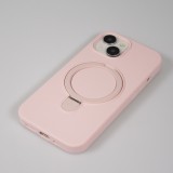 Coque iPhone 15 - Silicone mat MagSafe avec anneau de support - Rose